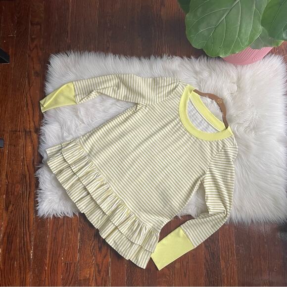 Anthropologie Ella Mara Yellow Striped Top Peplum Ruffles - Picture 4 of 7